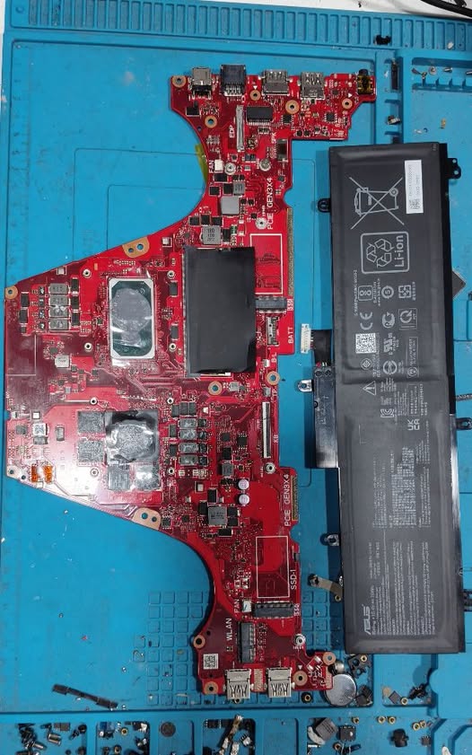 Laptop motherboard with its battery